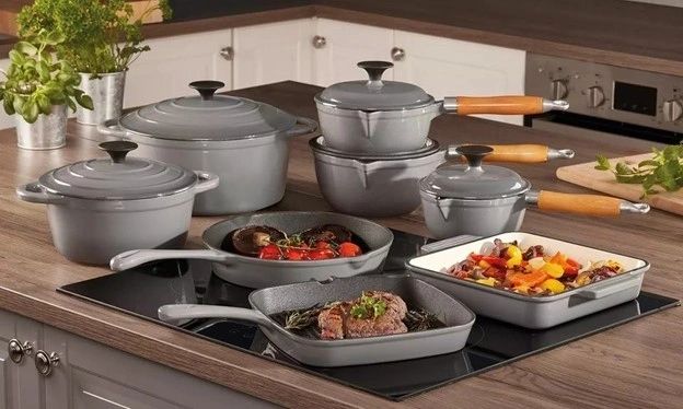 13 piece Cast Iron, Non Stick Cookware Set